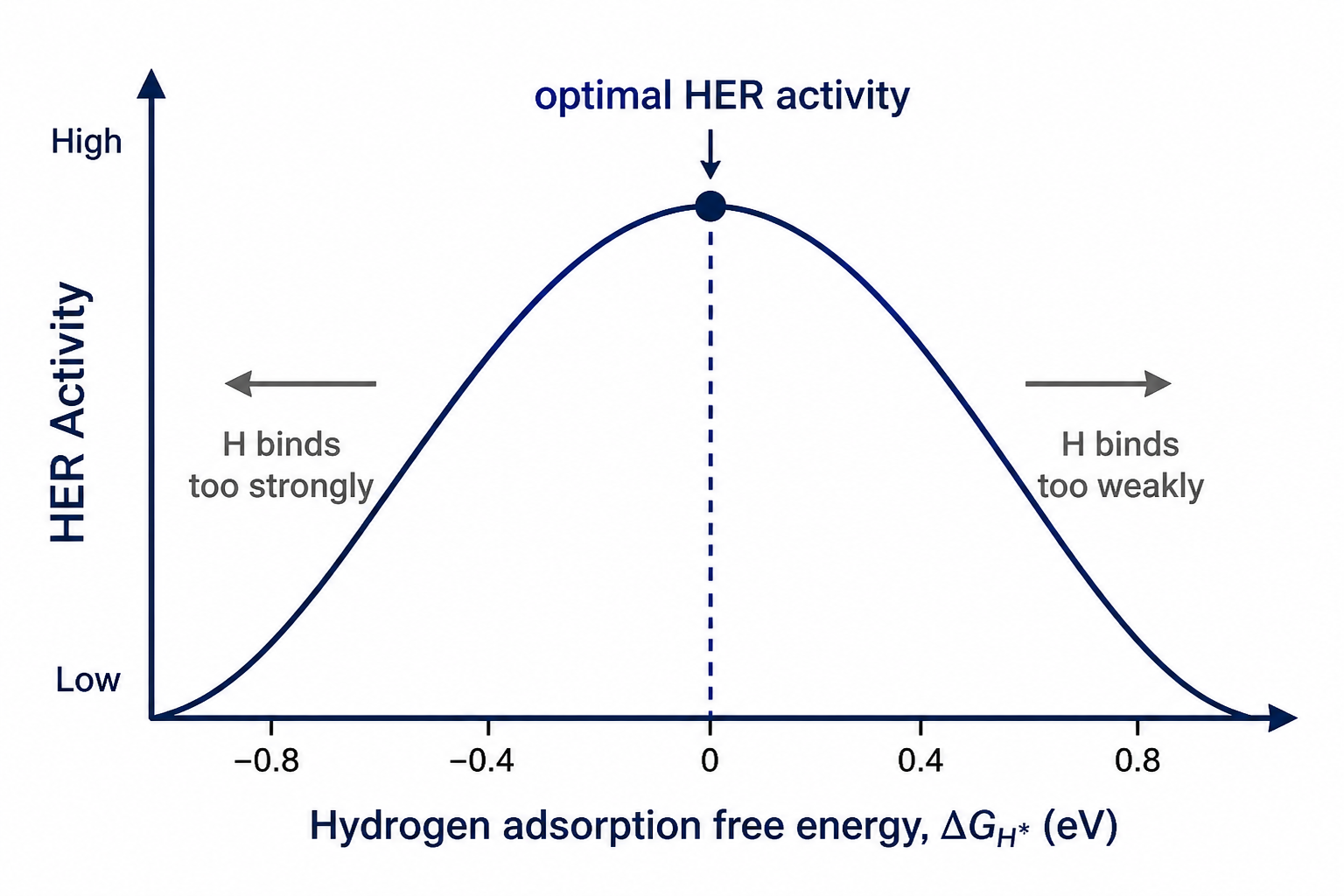 HER volcano: activity vs hydrogen adsorption free energy